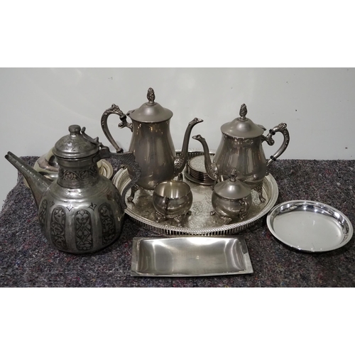 154 - Silver plate coffee set and ornate tea pot