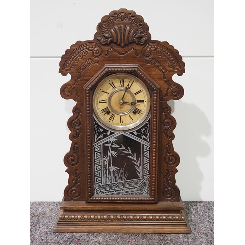 147 - Ansonia Clock Co. mantle clock with oak case 23