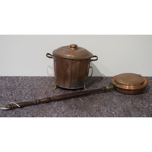 161 - Copper coal scuttle and copper bed warming pan