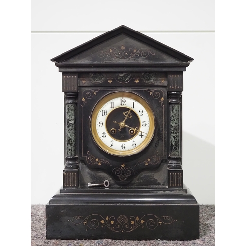 228 - Ingram Paris mantle clock in black marble with key