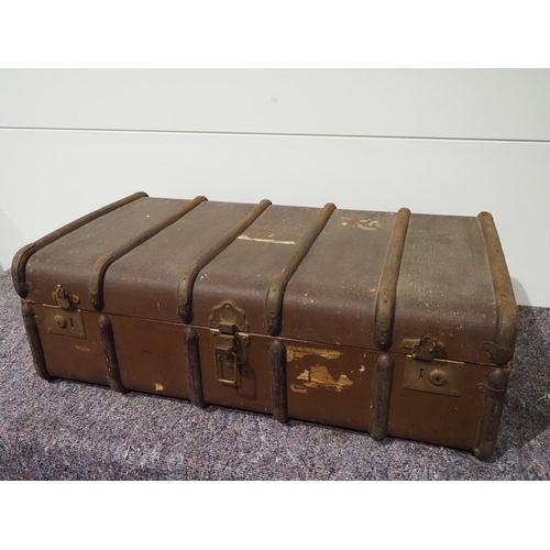 178 - Vintage leather and iron travel trunk