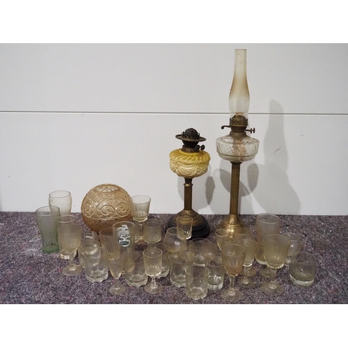 182 - Oil lamps - 2 and assorted glassware