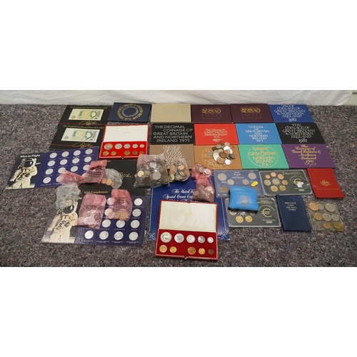 298 - Quantity of mostly British coins to include 1970s/80s proof coinage sets, etc.