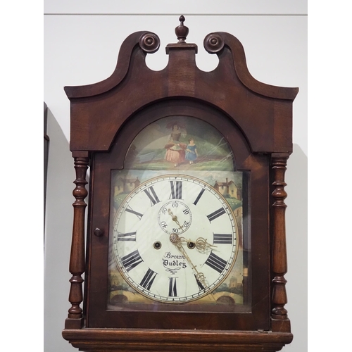 536 - 19th Century long cased clock in oak with enamel face marked Brown Dudley AF H88