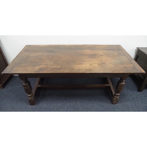 492 - Oak refectory dining table with stretcher H30 