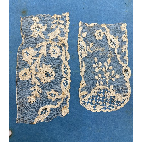 353A - A lappet tip and section of edging of Alenon needlelace from the late 18th century, mounted on card ... 