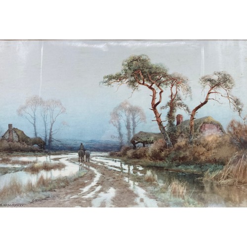 417A - Gilt framed watercolour and pencil countryside scene signed E. W. Hastlehust 1866-1949 11