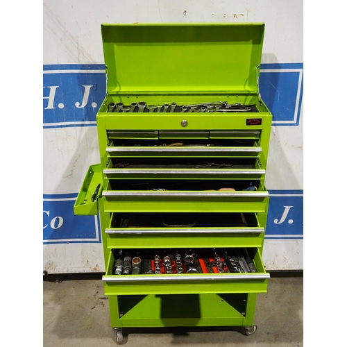 305 - Metal tool cabinet with contents to include spanners, sockets and other tools
