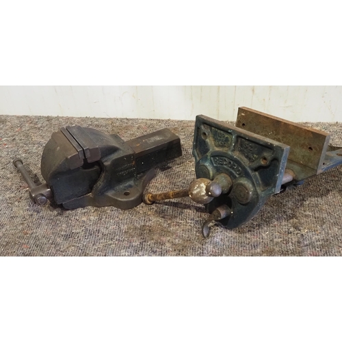 598 - Record No. 52 quick release vice and Woden bench vice