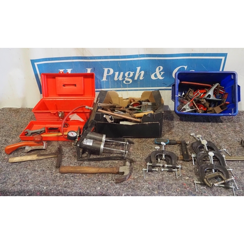 600 - Assorted hand tools, clamps, hammers, etc.