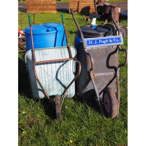 764 - Wheelbarrows, water drums and other garden equipment