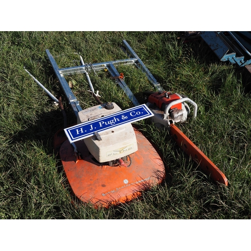 766 - Stihl 510 chainsaw, Flymo mower and sawhorse