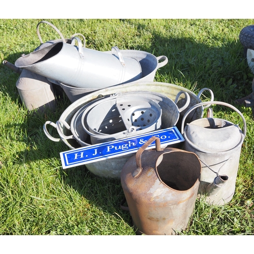 787 - Galvanised buckets and watering cans