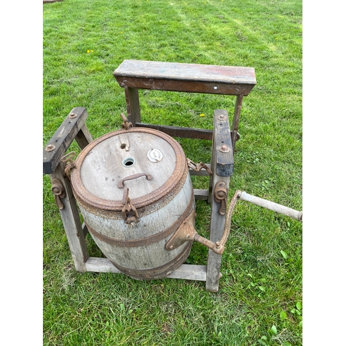 892 - Butter churn with plaque marked Melotte Separator Bristol and wooden shelf unit