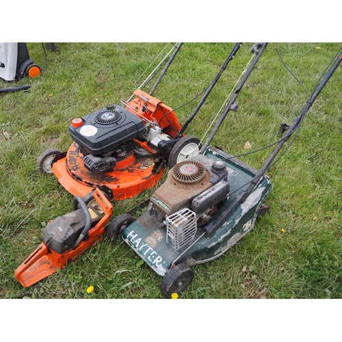 108 - Husqvarna chainsaw and 2 mowers