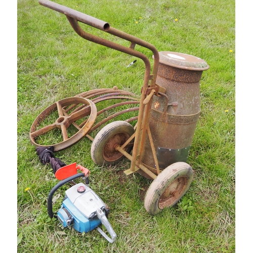 130 - Hay rack, Danarm chainsaw, milk churn and churn carrier