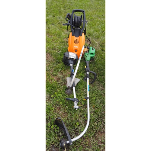 167 - Pressure washer and 2 strimmers