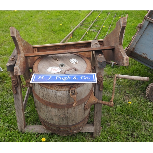 240 - Butter churn with plaque marked Melotte Separator Bristol and wooden shelf unit