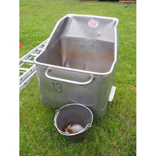 535 - Stainless steel bin on wheels and bucket