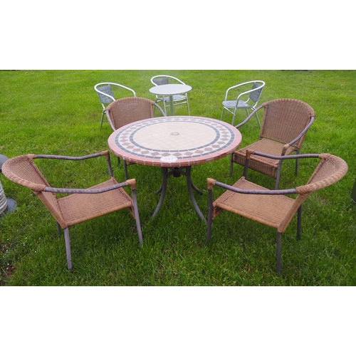 591 - Mosaic table, 4 chairs and 1 other set