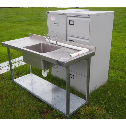 650 - Stainless steel sink and 2 filing cabinets