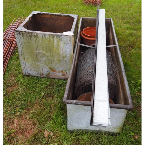 713 - Galvanised tanks, wire and pots