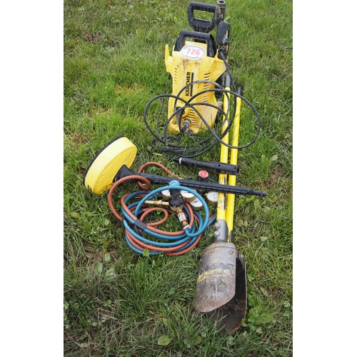 726 - Karcher pressure washer, post digger, etc.