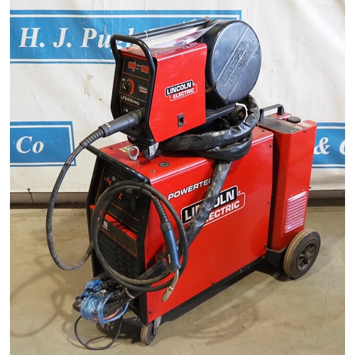 3018 - Lincoln Electric powertec 505S synergic mig welder, 500amp and LF24M pro wire feed. 3 phase
