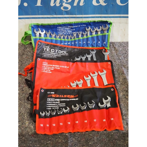 3139 - 4 Sets of spanners, 10 piece, 12, piece, 14, piece and 16 piece