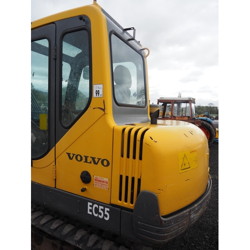 1618 - Volvo EC55 digger with 3 buckets. Showing 7074 hours. Runs and working order. Key in office