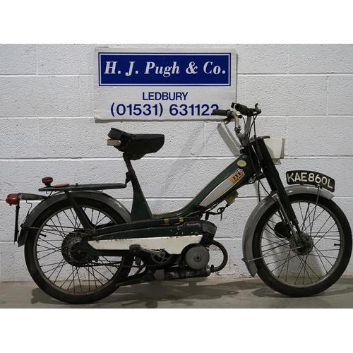 1053 - Mobylette moped. 1972. 49cc. 
Engine turns over but will require recommissioning.
Reg. KAE 860L. Par... 