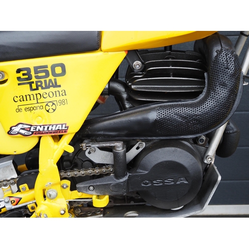854 - OSSA 350 trials bike. 1981. 
Frame No. B-731500
Engine No. M-731500
Runs and rides. Needs light reco... 