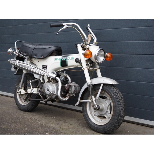 861 - Honda ST70 motorcycle. 72cc. 1972. 
Frame No. 138500
Engine No. 117852
Runs and rides. Needs light r... 