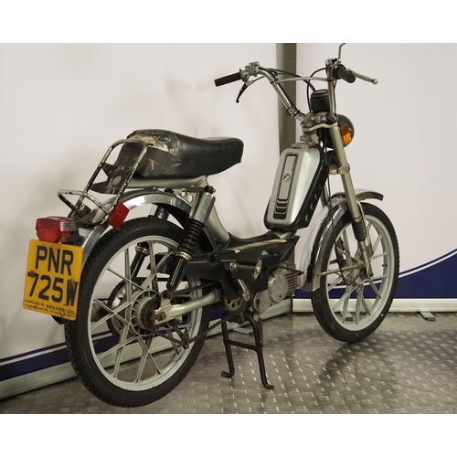 864 - Puch Free Spirit moped. 1981. 49cc.
Frame No. 3523729
Runs but will need recommissioning.
Reg. PNR 7... 