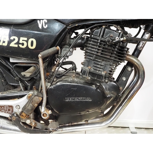 879 - Honda CB250 motorcycle project. 1982. 248cc
Frame No. MC02-2019622
Engine No. MC02E-2019661
Part of ... 