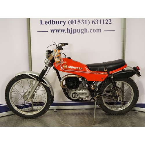 918 - Montesa Cota 247 trail bike.
Frame No. 21M28438
Engine No. 21M23438
Runs. Nova docs available 
Engin... 