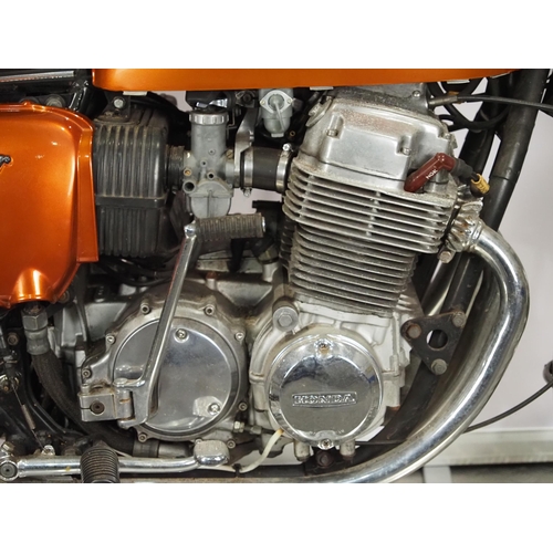 923 - Honda 750 Four motorcycle. 1972. 736cc. 
Frame No. 2024351
Engine No. 2031888
Engine turns over but ... 