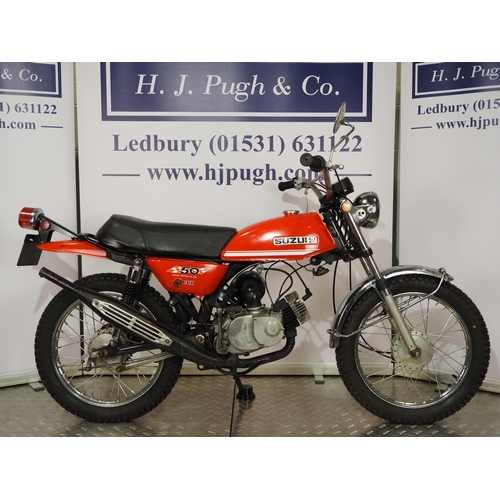 928 - Suzuki TS50 motorcycle. 1971. 49cc. 
Frame No. TS50-16886
Engine number does not match V5. 
Runs and... 