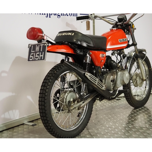 928 - Suzuki TS50 motorcycle. 1971. 49cc. 
Frame No. TS50-16886
Engine number does not match V5. 
Runs and... 