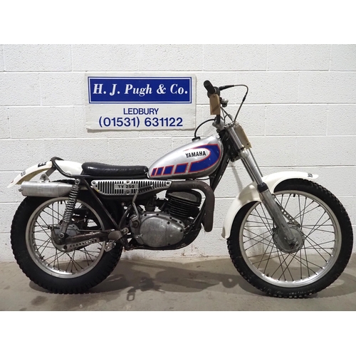 933 - Yamaha TY250 trials motorcycle. 250cc
Frame No. 434-013549
Engine No. 434-013549
Runs and rides. 
No... 