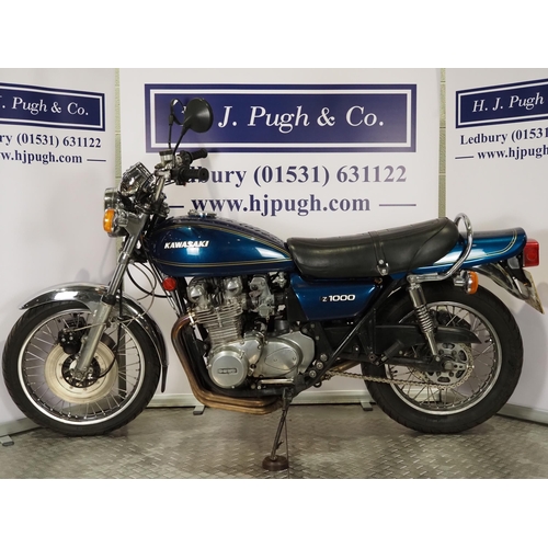 946 - Kawasaki Z1000 A motorcycle. 1977. 1015cc. 
Frame No. KZT00A505385
Engine No. KZT00AE037017
Runs and... 