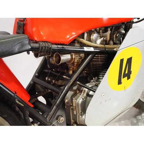 957 - Honda Drixton CB450E race bike. 500cc. 
Engine No. E-3017469
Fitted with a Nova 6 speed gearbox, a l... 