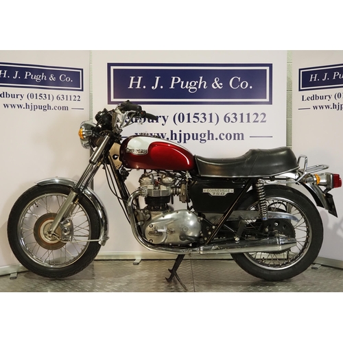 959 - Triumph Bonneville motorcycle. 1976. 736cc. 
Frame No. XN65697
Engine No. XN65697
Runs and rides. Ro... 