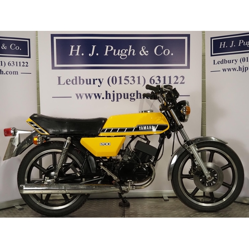 983 - Yamaha RD200. 1980. 124cc. 
Frame No. 1E80400707
Engine No. 1E8400707
Engine turns over but will req... 