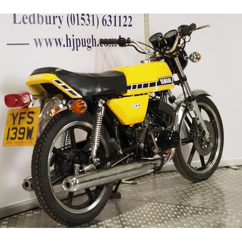 983 - Yamaha RD200. 1980. 124cc. 
Frame No. 1E80400707
Engine No. 1E8400707
Engine turns over but will req... 