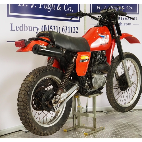 984 - Honda XLS500R motocross bike. 1980. 499cc. 
Runs and rides. Import. 
Reg. JUX 363V. V5 and key.