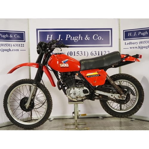 984 - Honda XLS500R motocross bike. 1980. 499cc. 
Runs and rides. Import. 
Reg. JUX 363V. V5 and key.