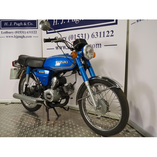 987 - Suzuki A100 motorcycle. 1980. 98cc.
Frame No. 460714
Engine No. 652149
Runs and rides. 
Reg. LFA 617... 