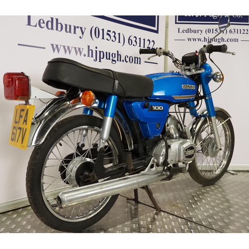 987 - Suzuki A100 motorcycle. 1980. 98cc.
Frame No. 460714
Engine No. 652149
Runs and rides. 
Reg. LFA 617... 