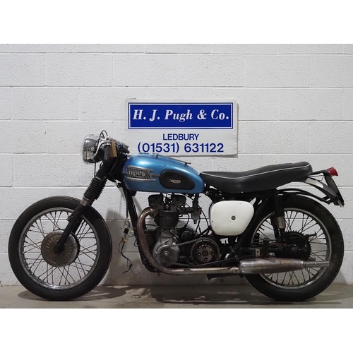 992 - Triumph Tiger 100 motorcycle project. 1958. 498cc. 
Frame No. 014659
Engine No. T10077574
No docs.